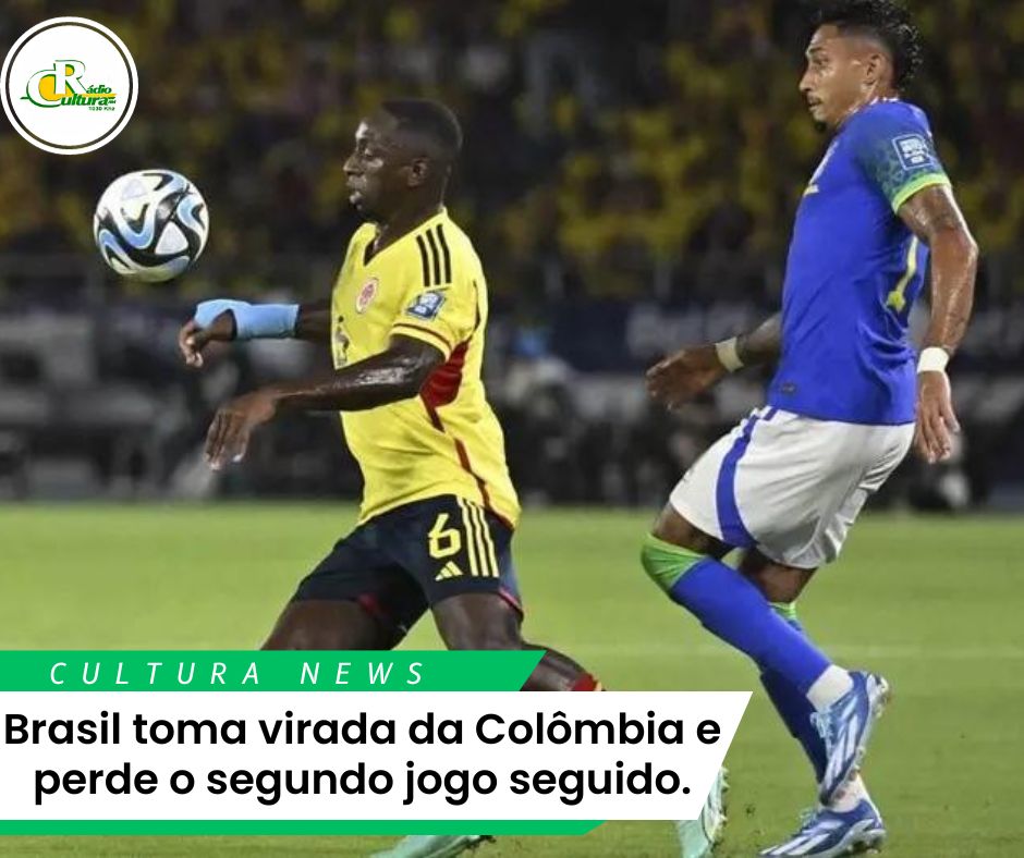 Brasil toma virada da Colômbia e perde a segunda seguida pelas Eliminatórias.