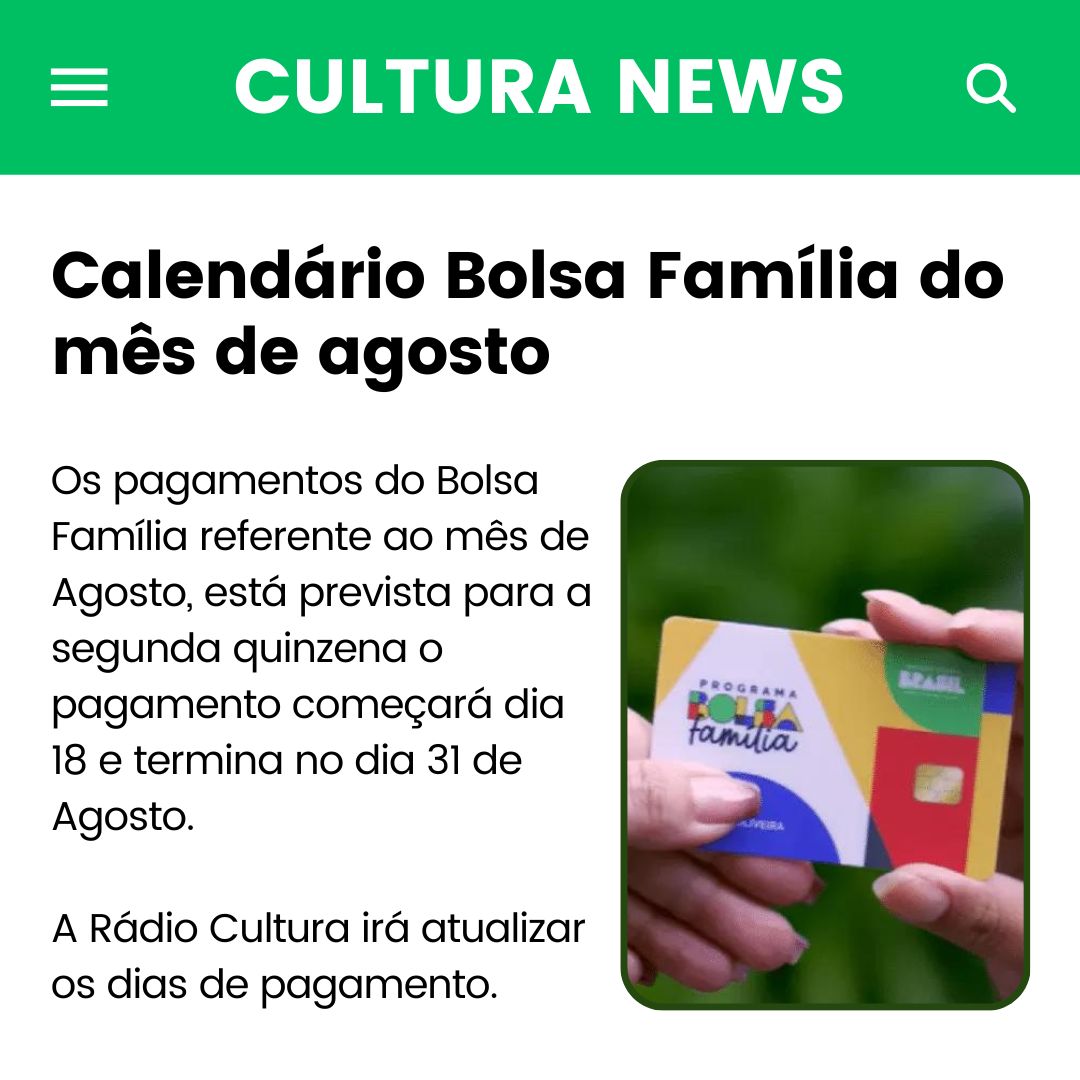 Calendário do Bolsa Família!!